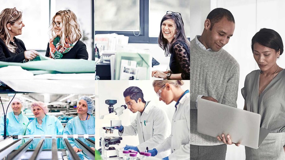 collage of people working