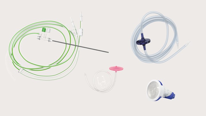 ensemble de composants de trousse de cœlioscopie : housse de caméra, tube d'insufflation, filtre à fumée